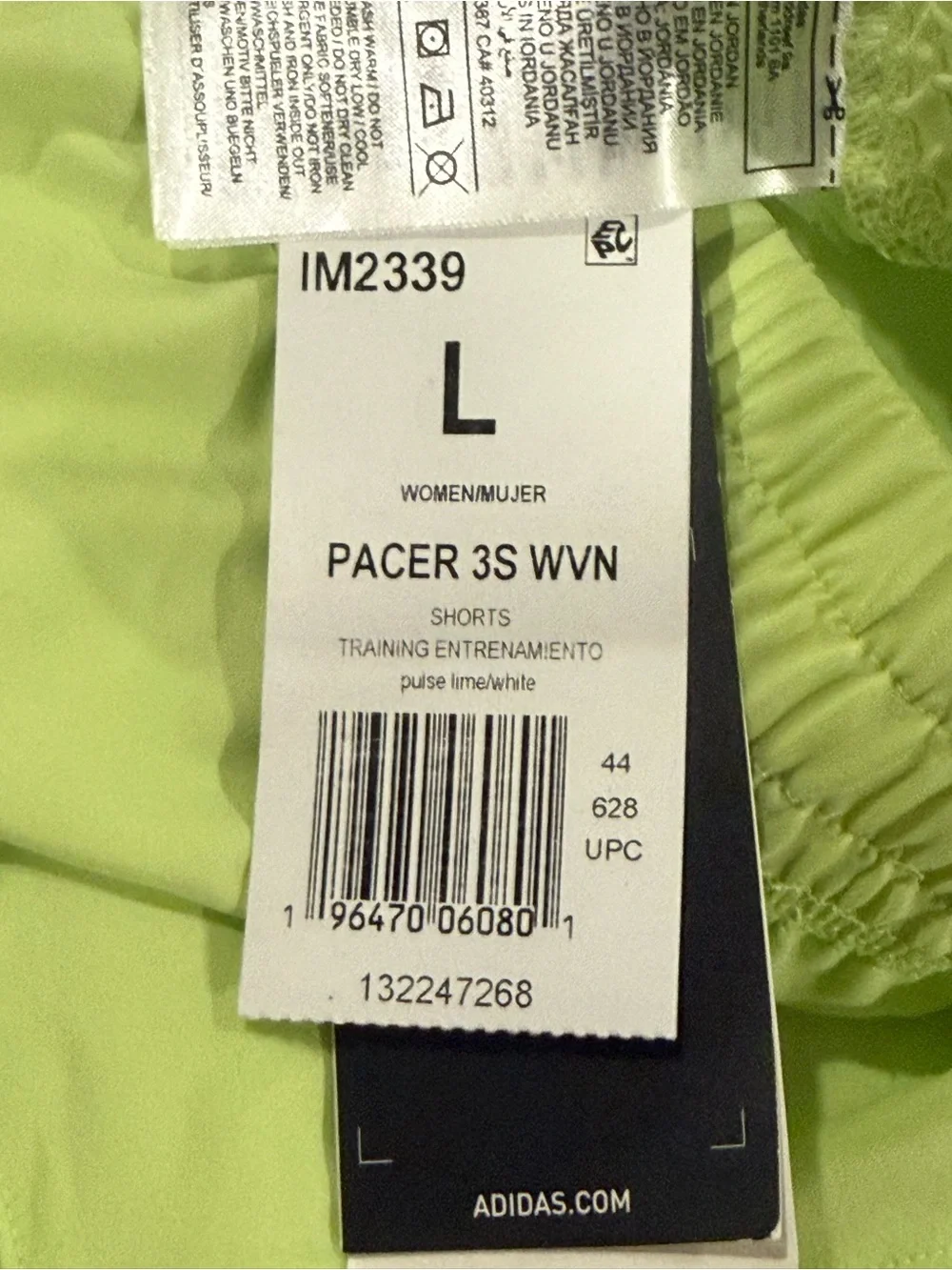 NWT Adidas Pacer 3-Stripes Train Shorts - Pulse Lime/White, Large - Picture 12 of 13